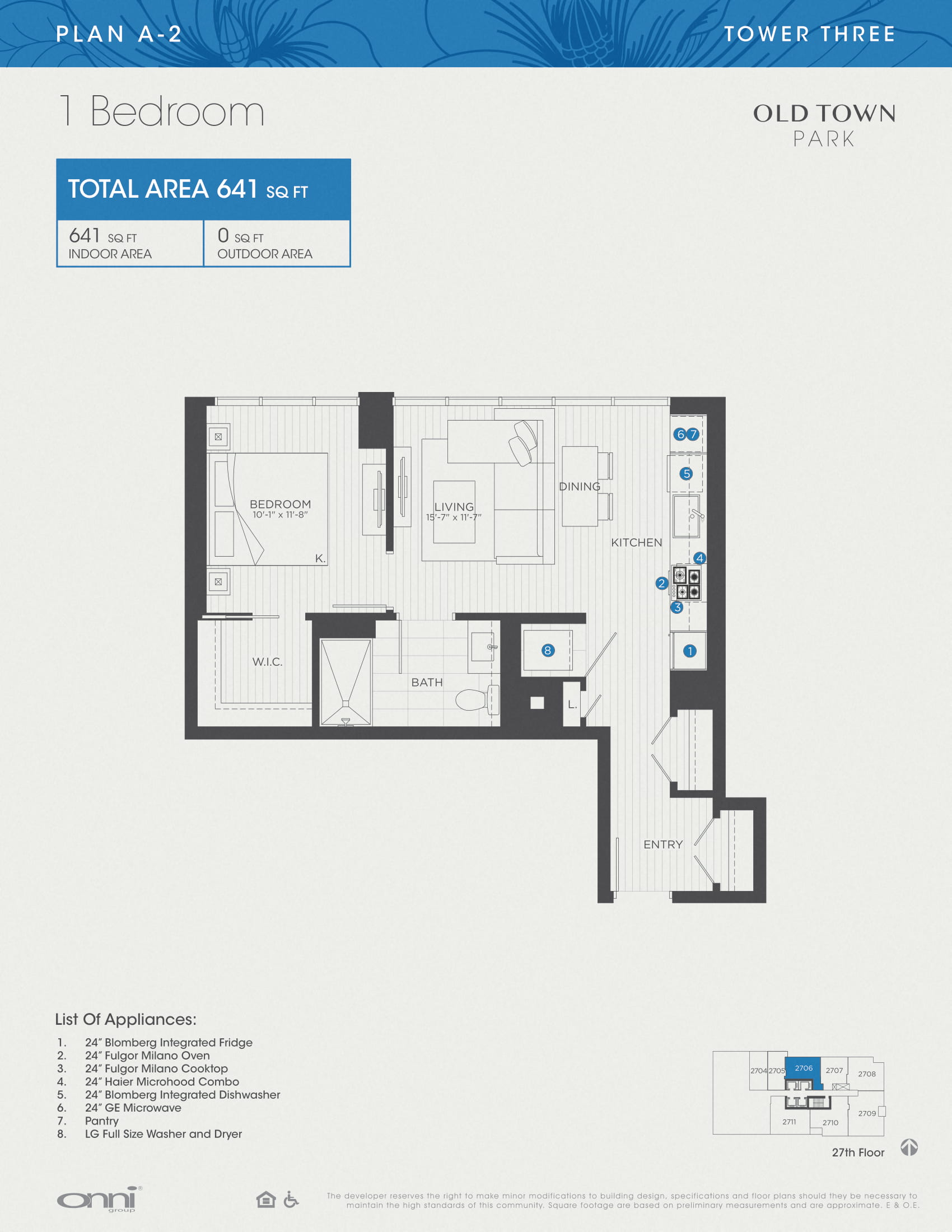 Floor plan for studio, 641 sqft